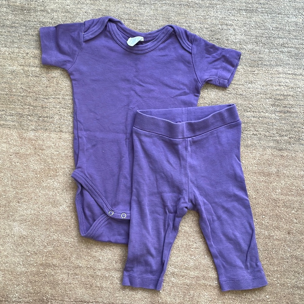 100% organic cotton purple Kate Quinn onesie and pant outfit 6-12 months.